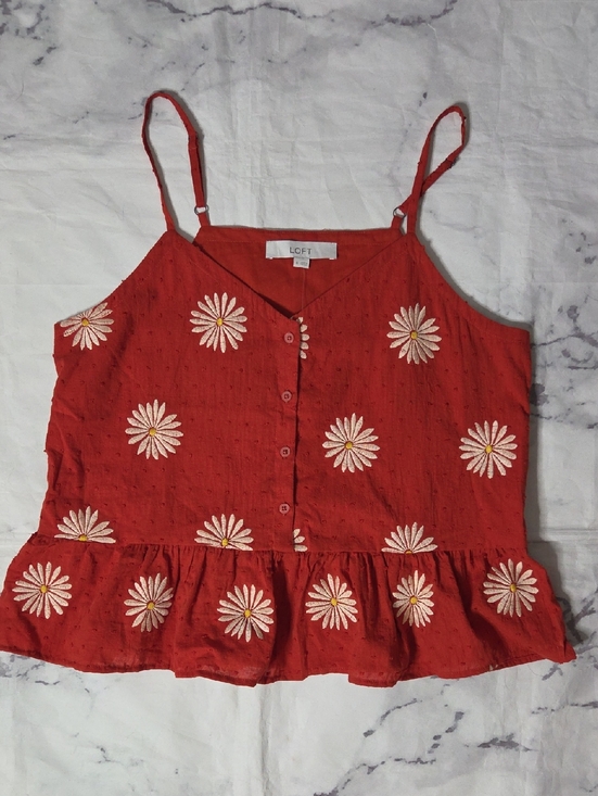 LOFT Tops - Loft Daisy Embroidered Rust Cotton Cami Top